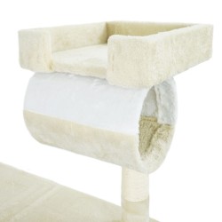 Kiipeilypuu 141 cm, beige/valkoinen, sisal, kissantalo, riippumatto ja makuupodi