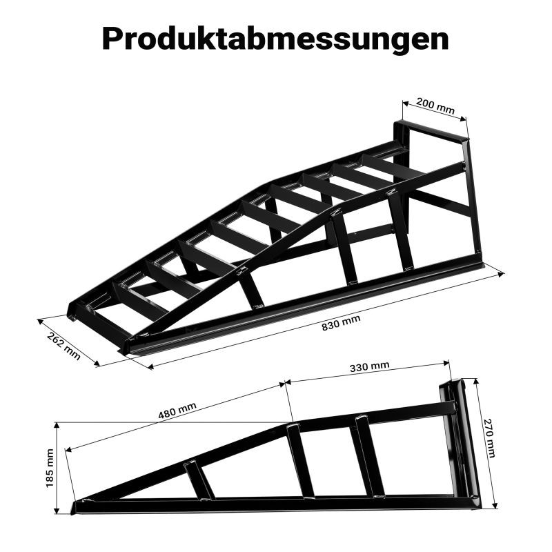 Ajoramput 2 kpl, 2000 kg, 830 x 262 x 270 mm, teräs, musta