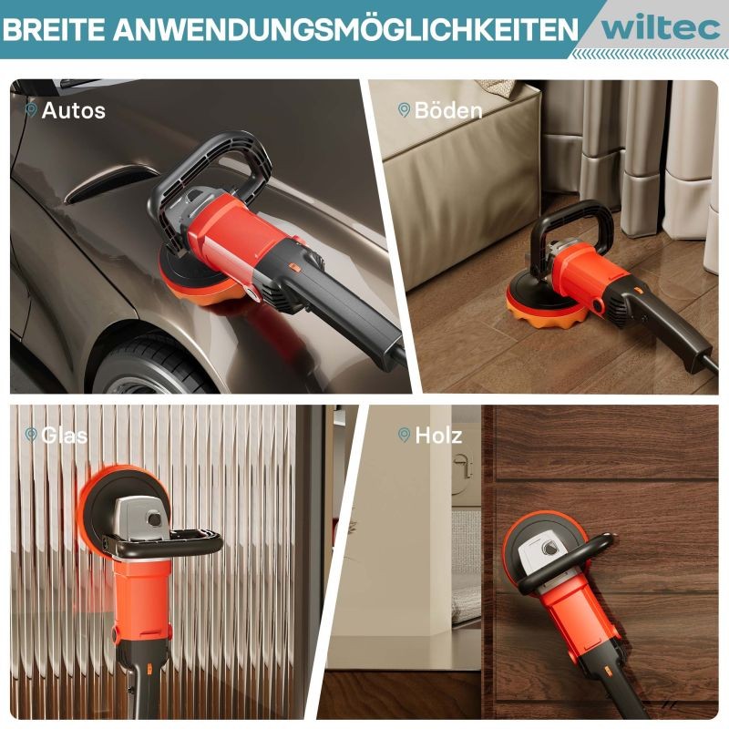 Kiillotuskone ja hiomakone 1200 W, 180 mm, 3000 kierrosta/min, 6 nopeusvaihetta, varusteet ja salkku