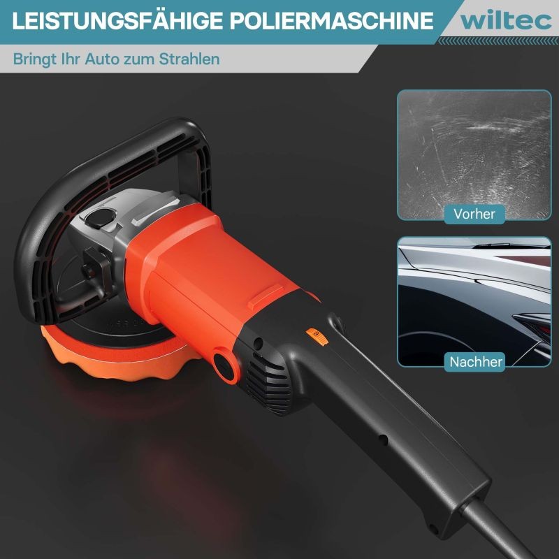 Kiillotuskone ja hiomakone 1200 W, 180 mm, 3000 kierrosta/min, 6 nopeusvaihetta, varusteet ja salkku