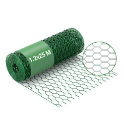 Kanaverkko vihreä 1,2 m x 25 m, 0,9 mm, 25 x 25 mm, PVC-pinnoitettu sinkitty teräs