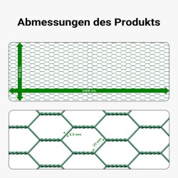 Kanaverkko vihreä 1,2 m x 25 m, 0,9 mm, 25 x 25 mm, PVC-pinnoitettu sinkitty teräs