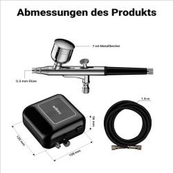 HS-A10K Airbrush-setti, 12 V kompressori ja 0,3 mm airbrush-pistooli, 2,8 bar