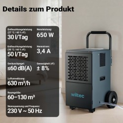 Rakennuskuivuri 50 l/vrk, 650 W, 7 l säiliö, 24 h ajastin