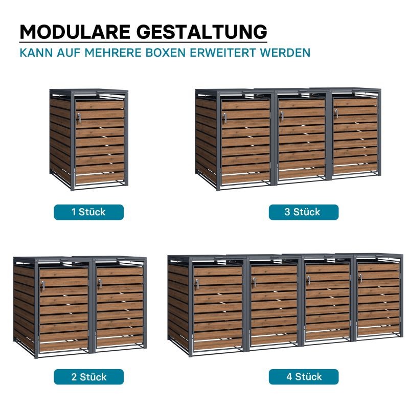 Jäteastiansuoja yhdelle jäteastialle, puukuvioinen, galvanoitu teräs, antrasiitti, lukittava, 730 x 980 x 1160 mm
