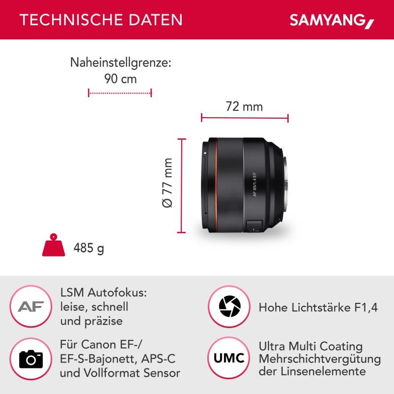 Samyang AF 85mm f/1.4 Canon EF teleobjektiivi muotokuvaan