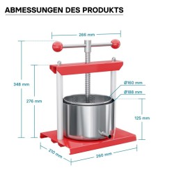 Hedelmä- ja mehupuristin 3 l, ruostumaton teräskori, punainen