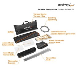 Walimex pro Octagon Softbox Plus Orange Line 60 cm, kulta-hopea-sisäpaneeli, Aurora/Bowens-adapteri