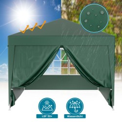 Paviljonki 3 x 3 m, vihreä, UV-suoja 50+, vedenhylkivä, irrotettavat seinät ja ikkunat