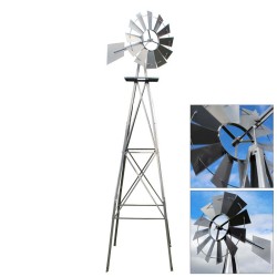 Amerikkalaistyylinen puutarhatuulimylly 245 cm hopea hiiliteräs