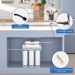 Naturewater NW-PR305 5-vaiheinen vesisuodatin, 5 µ, PP, tiskialtaan alle / seinäkiinnitys, hana