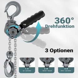 Vipukäyttöinen ketjunostin 250 kg, nostokorkeus 1,5 m, alumiini