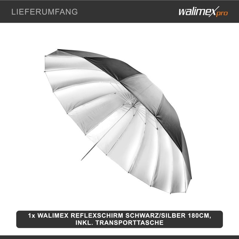 Walimex pro heijastussuoja 180 cm hopea/musta porträtti- ja tuotekuvaukseen