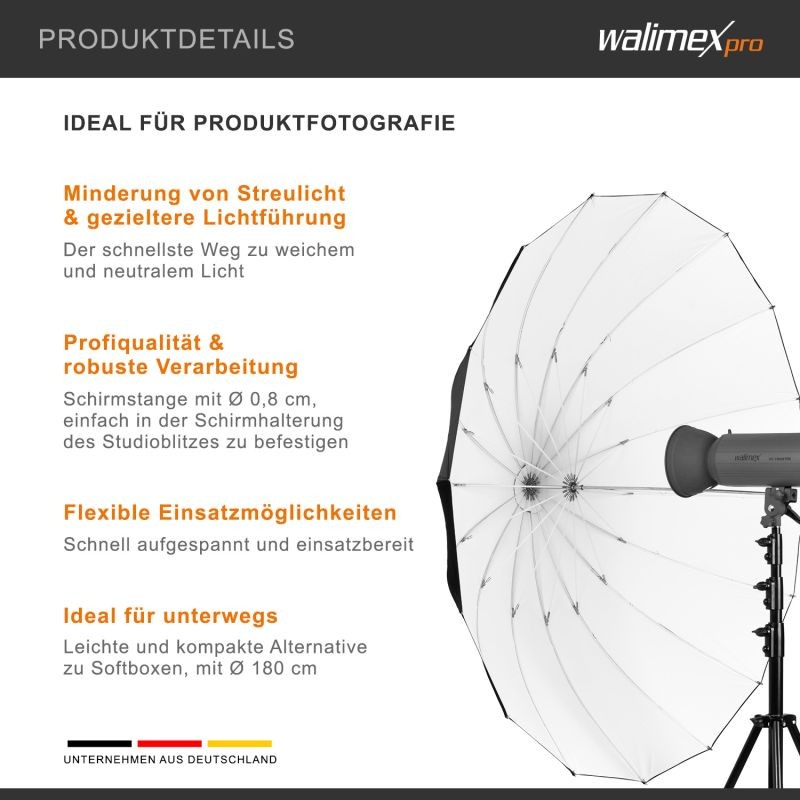 Walimex pro Heijastusvarjo 180 cm musta/valkoinen tuotekuvaukseen