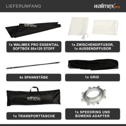 Walimex pro Essential Striplight-softbox 80 x 120 cm, kenno, Bowens-adapteri ja kuljetuslaukku