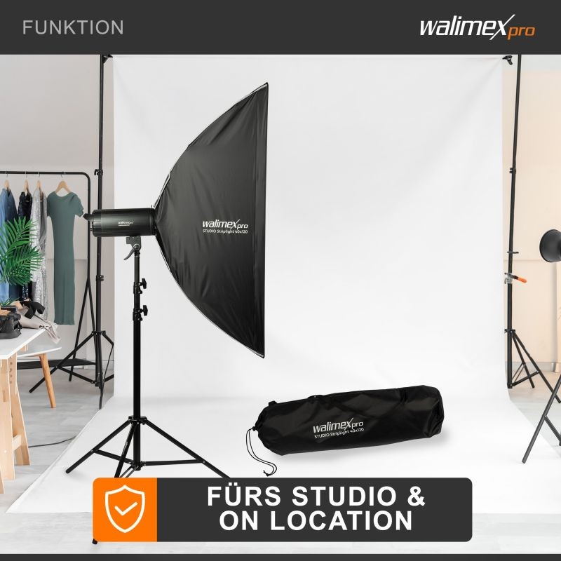 Walimex pro Studio Striplight Softbox 40 x 120 cm, Bowens-adapterilla