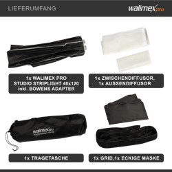 Walimex pro Studio Striplight Softbox 40 x 120 cm, Bowens-adapterilla