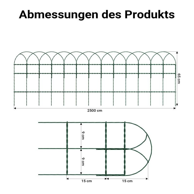 Verkkoaita 0,65 x 25 m, vihreä, PVC-pinnoitettu teräs, silmäkoko 9 x 15 cm