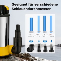 Puhtaan veden uppopumppu 900 W, 17 000 l/h, kellukytkin, ruostumaton teräs, imukorkeus 1 mm, maksimi 9 m