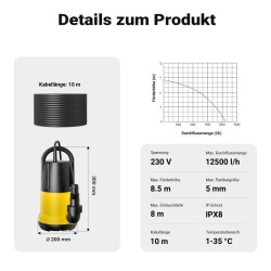 XPOtool likavesipumppu 12500 l/h, 750 W, max. nousukorkeus 8,5 m, epäpuhtaudet 5 mm