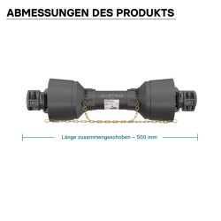 Voimansiirtokardaani T1 500 mm 210 Nm 540 rpm 18 kW 25 PS 34,9 mm 6 hammasta