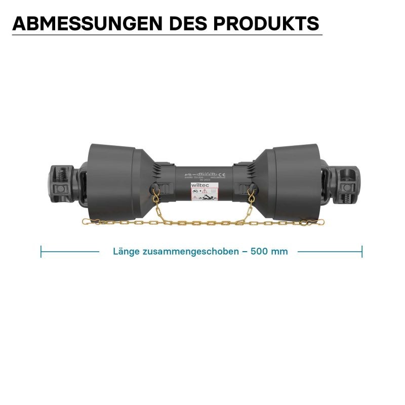 Voimansiirtokardaani T1 500 mm 210 Nm 540 rpm 18 kW 25 PS 34,9 mm 6 hammasta