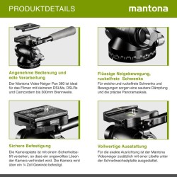 Mantona Pan 360 videopää, musta, 250 x 90 x 90 mm