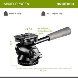 Mantona Pan 360 videopää, musta, 250 x 90 x 90 mm