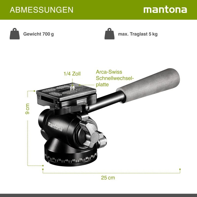 Mantona Pan 360 videopää, musta, 250 x 90 x 90 mm