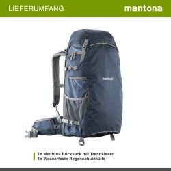 Mantona elementsPro ulkoilureppu DSLR kameroille ja droneille sadesuojalla ja jalustakiinnityksellä