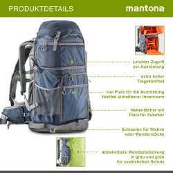 Mantona elementsPro ulkoilureppu DSLR-kameroille ja droneille, sadesuojalla ja jalustakiinnityksellä