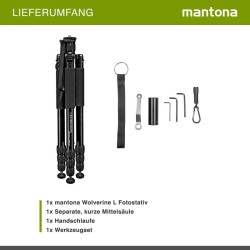 Mantona Wolverine L 284 alumiininen kamerajalusta kantavuus 15 kg maksimikorkeus 166 cm monopod toiminto