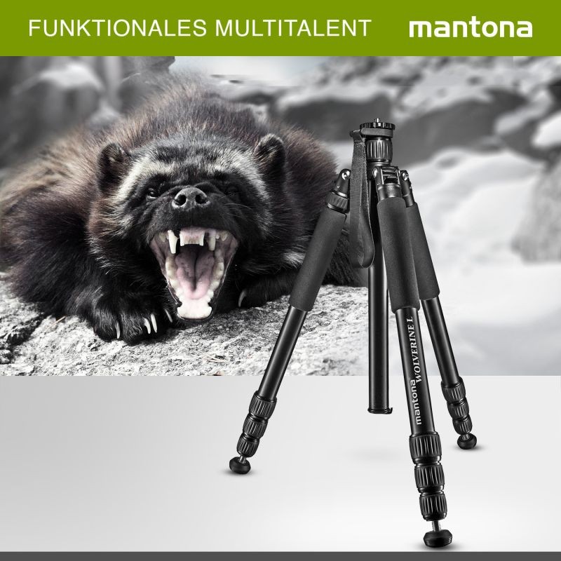 Mantona Wolverine L 284 alumiininen kamerajalusta, kantavuus 15 kg, maksimikorkeus 166 cm, monopod-toiminto