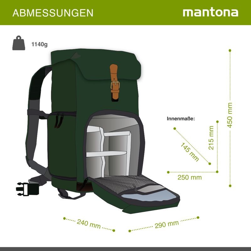 Mantona Luis junior Retro-kamerareppu, oliivi, nahka, laptop-lokero, sadesuoja