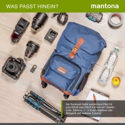 Mantona Luis junior Retro Kamerareppu, sininen, nahka, laptop-osio ja sadesuoja