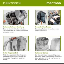 Mantona Luis junior Retro kamerareppu, harmaa, nahkayksityiskohdilla, sadesuojalla ja tietokoneen lokerolla