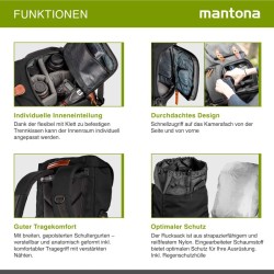 Mantona Luis junior Retro-kamerareppu, musta, nahka, sadesuoja ja laptop-lokero