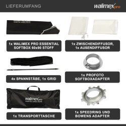 Walimex pro Essential Striplight Softbox 60 x 90 cm Profoto ja Bowens adapterit kenno