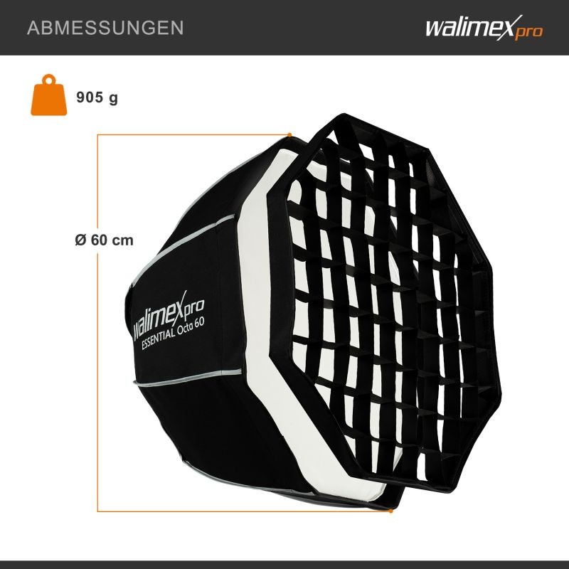 Walimex pro Essential Okta-softbox 60 cm, Bowens-adapteri, kenno-grid ja kuljetuslaukku