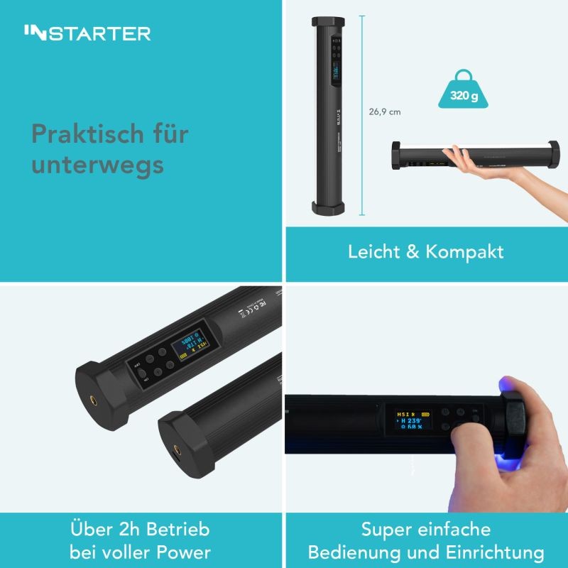 Instarter Spectar RGB LED-M-Tube 0.6 LED-valotanko 10 W, Bi-Color, magneettinen videovalo striimaukseen
