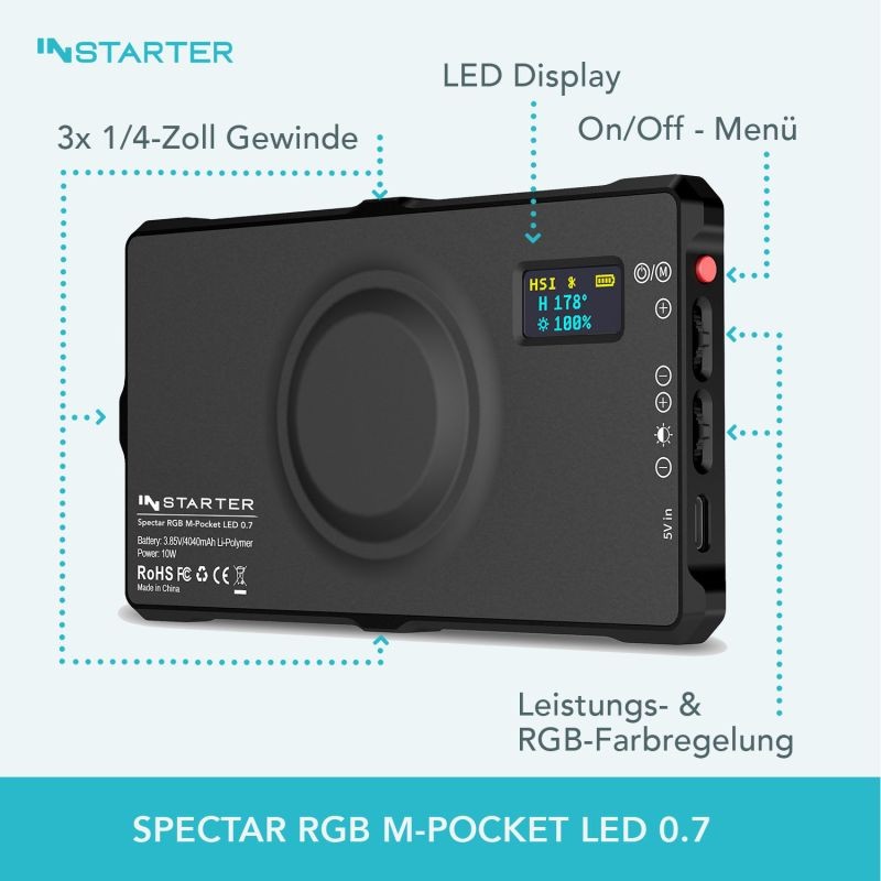Instarter Spectar RGB M-Pocket LED 0.7 videovalo, 10 W, Bi-Color, magneettikiinnitys, diffuusori
