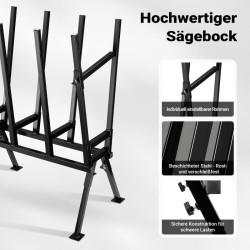 Taitettava sahauspukki, sinkitty teräs, 715 x 530 x 1040 mm, 400 kg, musta