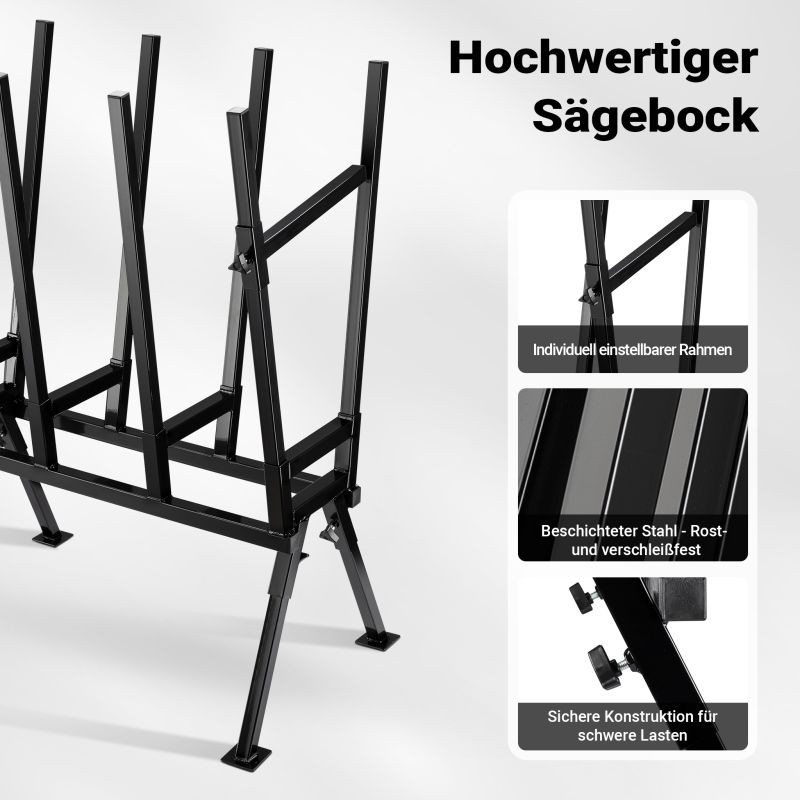 Taitettava sahauspukki, sinkitty teräs, 715 x 530 x 1040 mm, 400 kg, musta