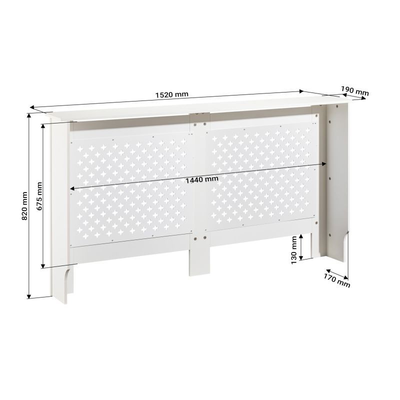 Toboli patterinsuojus, valkoinen, 152 x 19 x 82 cm, MDF ja teräs