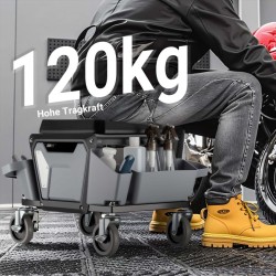 Työpajajakkara pyörillä, harmaa, 53 x 38 x 38 cm, 120 kg, irrotettava tarjotin