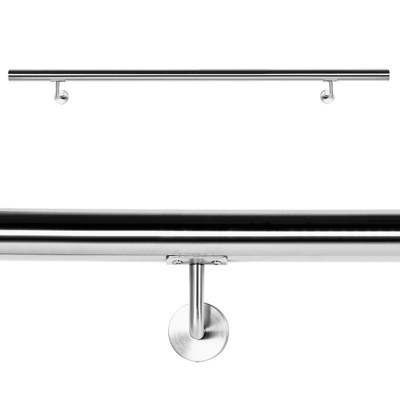 Seinäkaide V2A-ruostumaton teräs 200 cm, 42 mm, hopea, 2 kpl kiinnikettä
