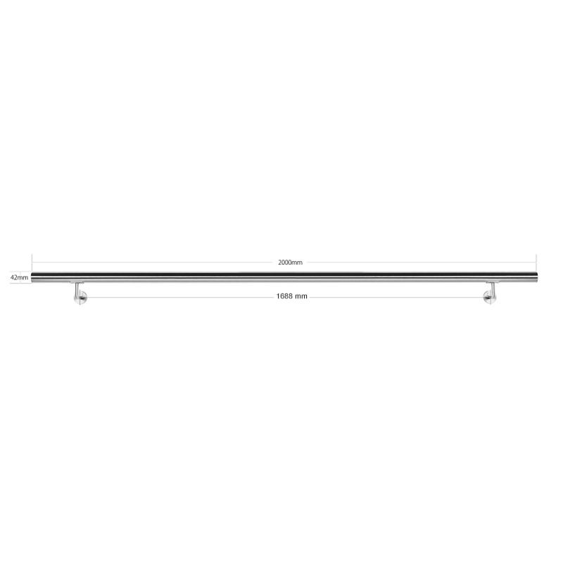 Seinäkaide V2A-ruostumaton teräs 200 cm, 42 mm, hopea, 2 kpl kiinnikettä