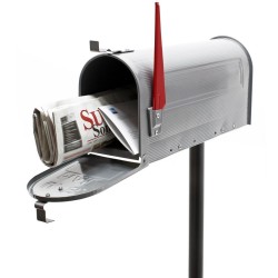 Amerikkalainen postilaatikko ja jalusta hopeanharmaa sinkitty teräs 6 mm 180 x 220 x 480 mm signaalilipulla