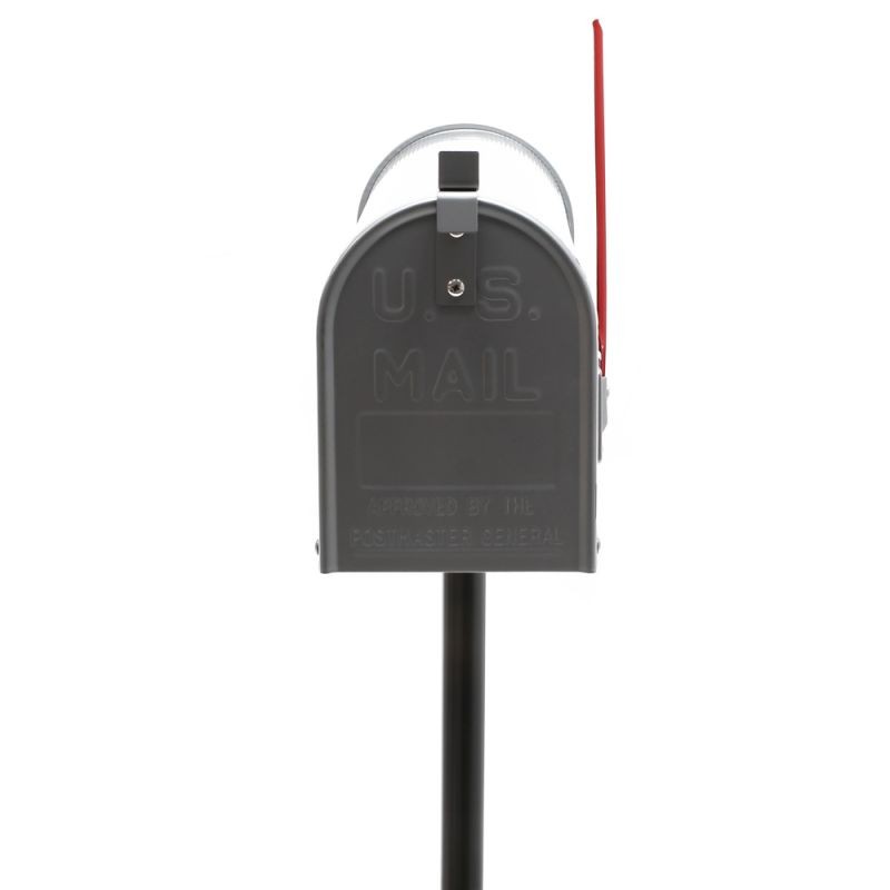 Amerikkalainen postilaatikko ja jalusta, hopeanharmaa, sinkitty teräs 6 mm, 180 x 220 x 480 mm, signaalilipulla