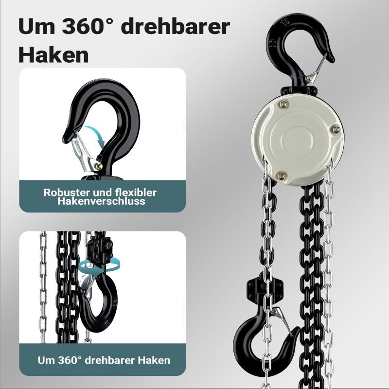 Käsikettonostin 1000 kg, nostokorkeus 3 m